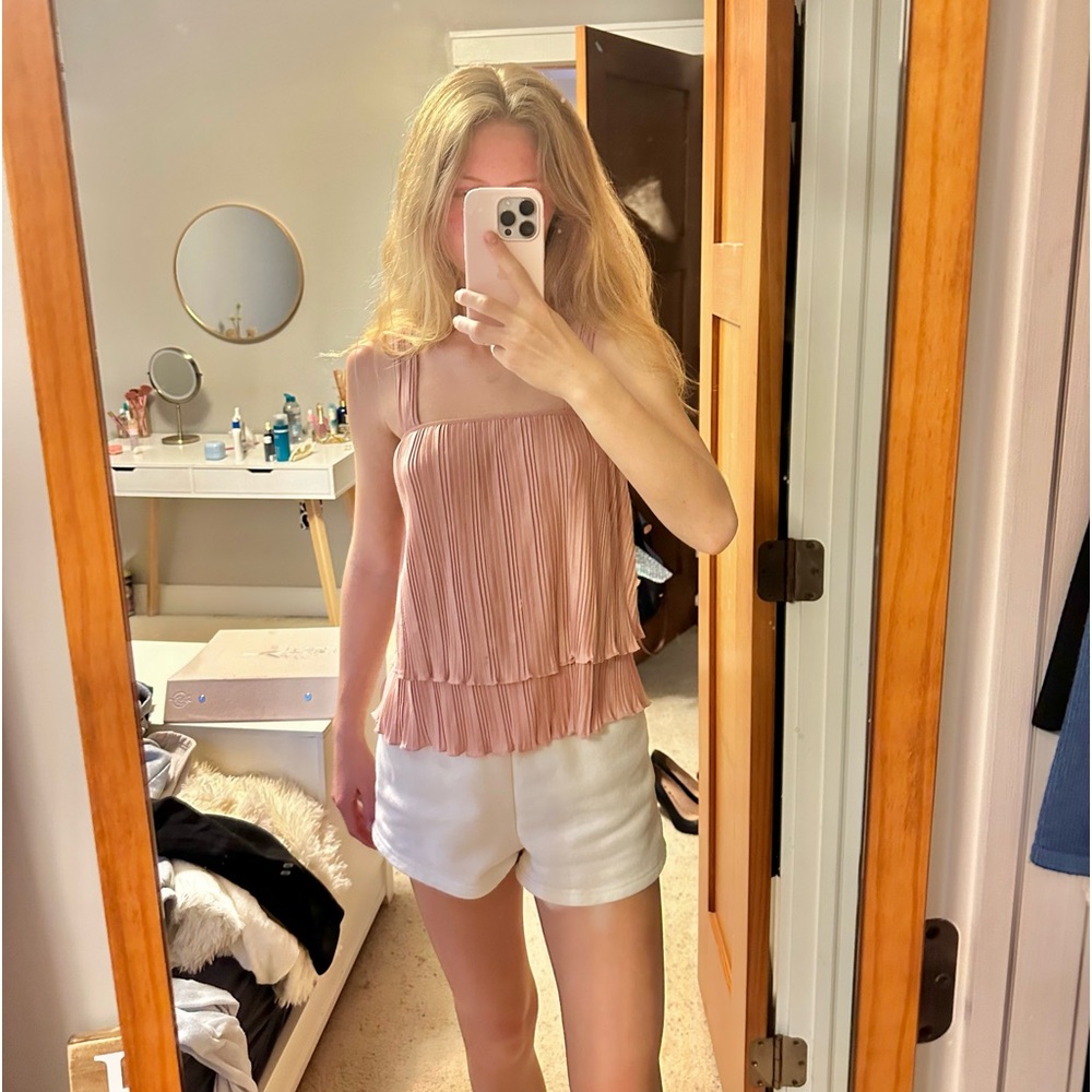 Pink ruffled tank top